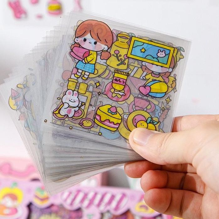 

D94✪ [ACQ] 100 Lembar Stiker Motif Kartun Korea Anti Air Dapat Box Ready Banyak