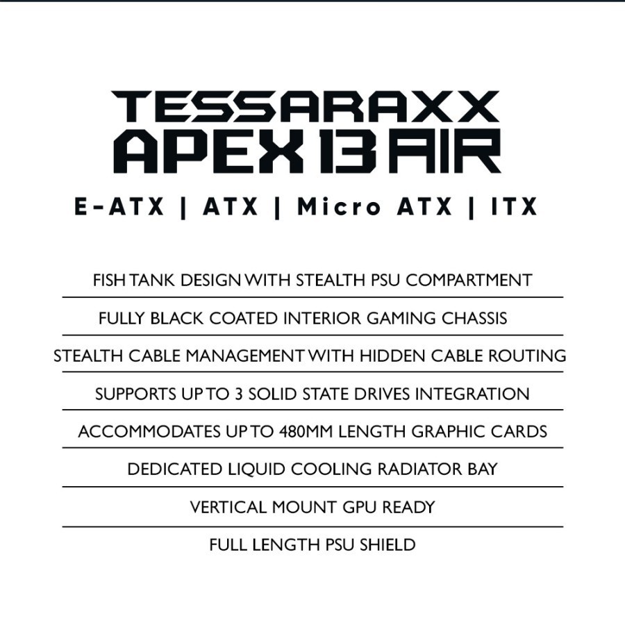 Casing Gaming Armaggeddon Tessaraxx Apex 13 Air E-ATX | Black PC Case
