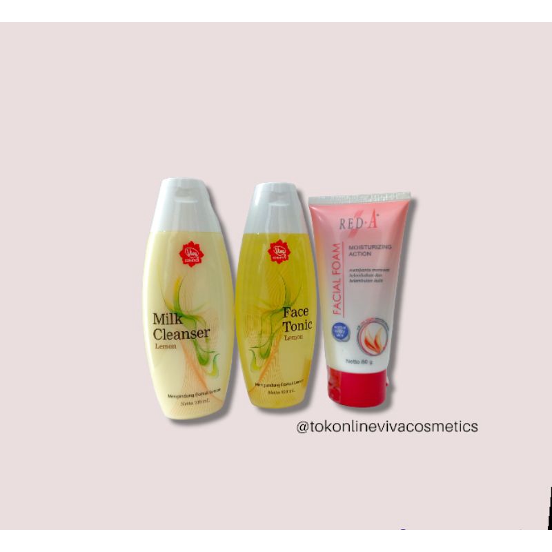 Paket Skincare Pembersih Wajah Kulit Berminyak Oily Skin Milk Cleanser Face Tonic Lemon Facial Wash Foam Viva