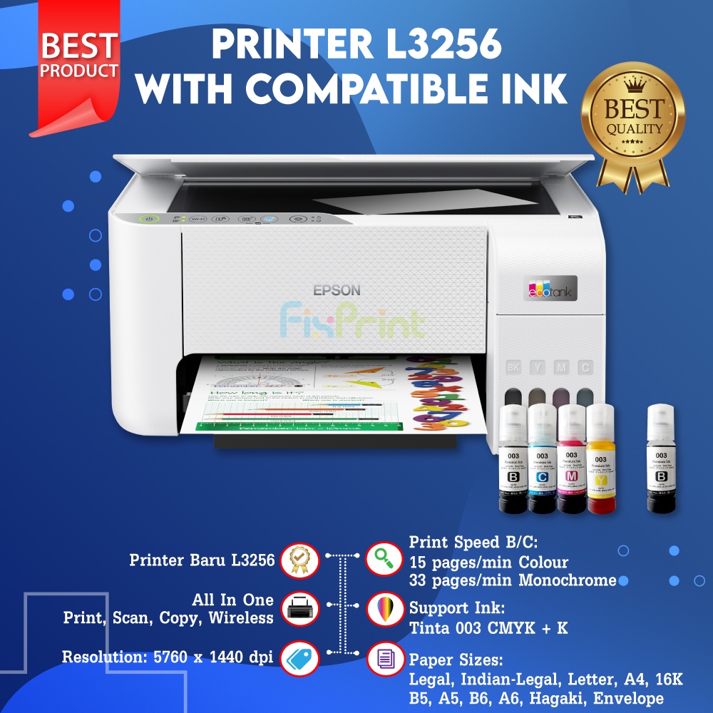 Printer L3256 Epsn EcoTank A4 Wireless All In One Print Scan Copy Wifi