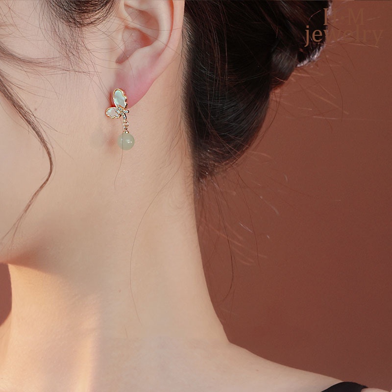 Anting Hetian Kupu-Kupu Tetes Minyak Gaya Kuno Anting Bermutu Tinggi Yang Indah Dan Serbaguna