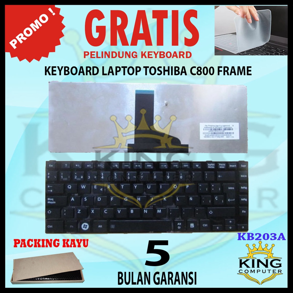 Keyboard Laptop Toshiba Satellite M800 M805 L800 L805 L830 L840 C800 C800D C805 C840 Series FRAME HITAM PACKING KAYU