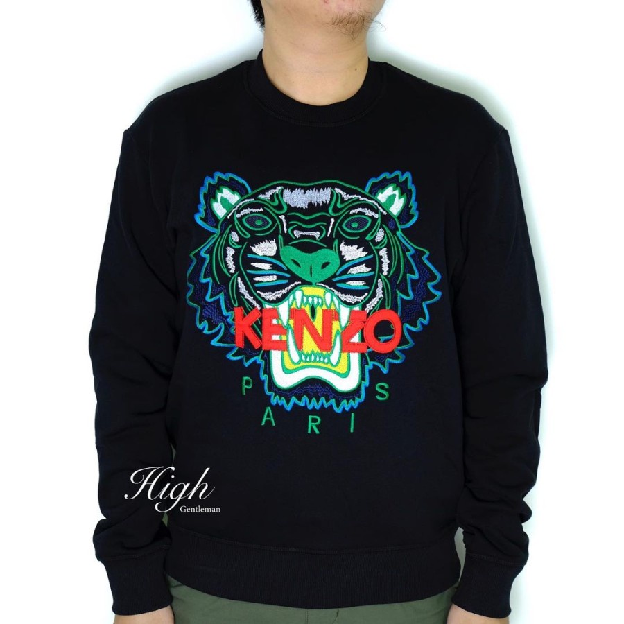 Knzo Men Embroidered Tiger Sweatshirt - Black/Green 100% Original