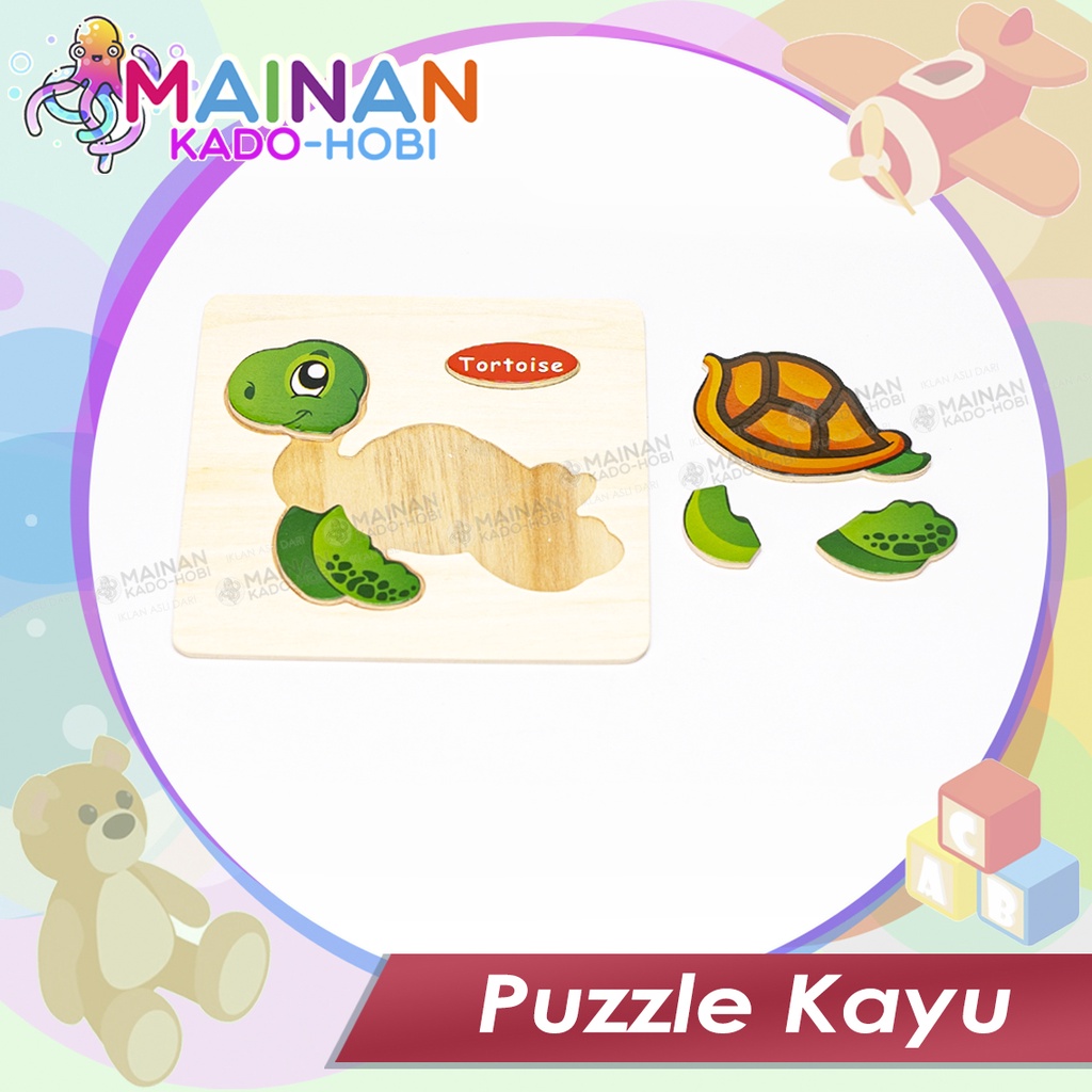 MAINAN PUZZLE KAYU ANAK TIMBUL 3D KARAKTER HEWAN LAUT SEA ANIMAL KURA-KURA