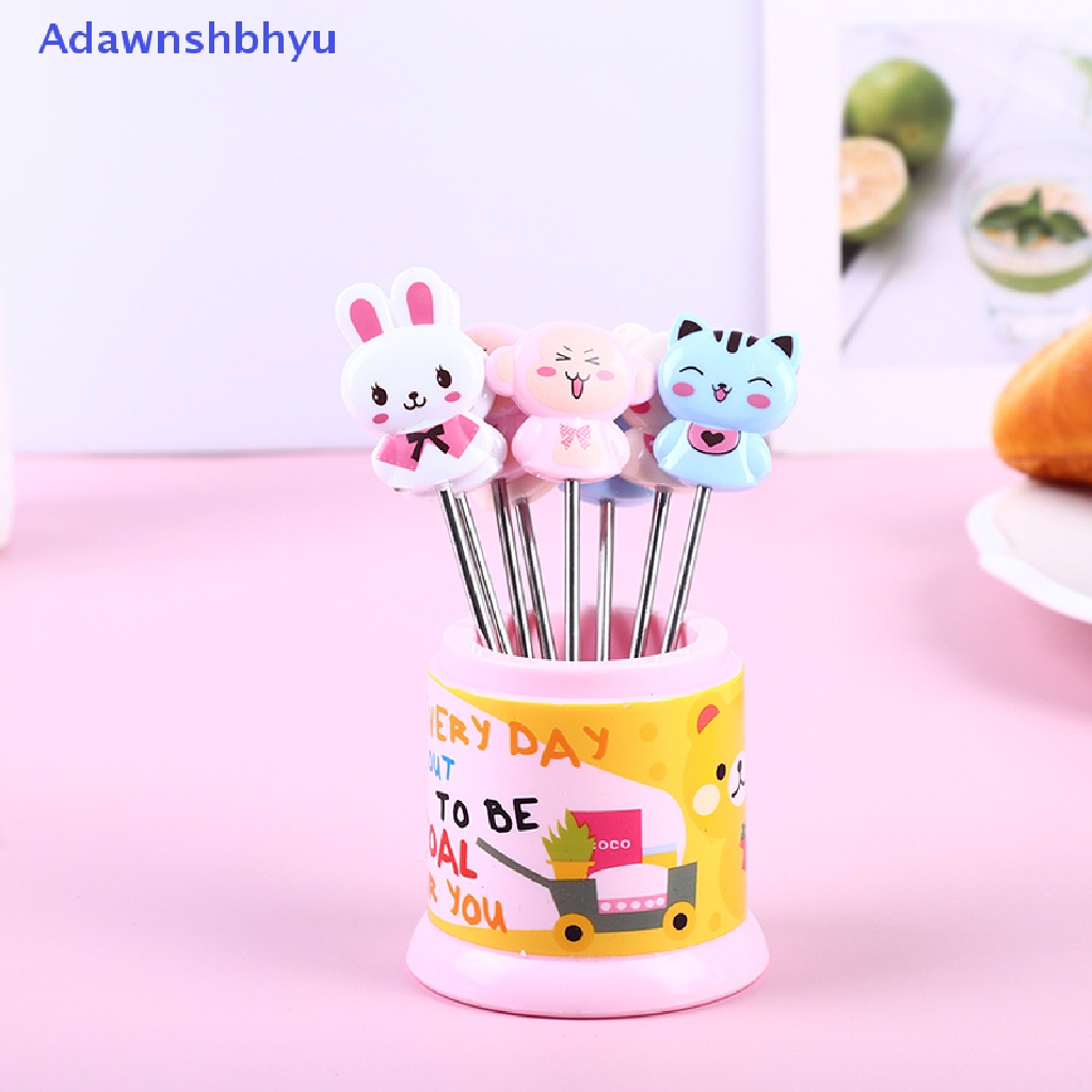 Adhyu 1Set Garpu Buah Stainless Steel Animal Rain Fruit Dessert Fork w/Toples Penyimpanan ID
