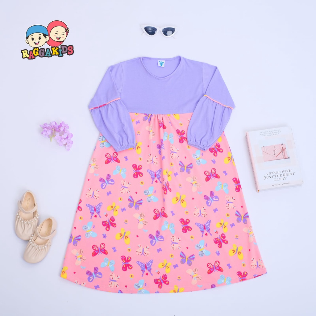 Gamis anak Raggakids motif kupu-kupu size 1 - 14 tahun
