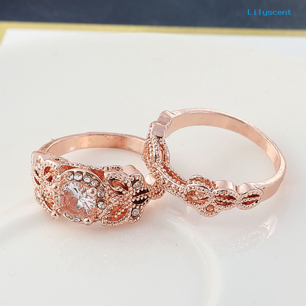 [LS]2Pcs Cincin Tunangan Cincin Pasangan Berlian Imitasi Indah Elegan Yang Indah Untuk Anniversary