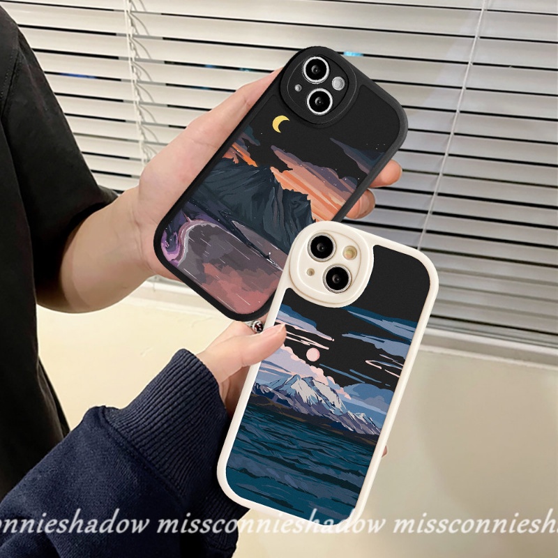 IPHONE Couple Case Kompatibel Untuk Iphone7 8 6 6s Plus XR 11 Pro Max13 12 14 Pro MAX 7Plus 8Plus X XS MAX SE 2020s Salju Gunung Sunset Pemandangan Lembut TPU Lovers Case