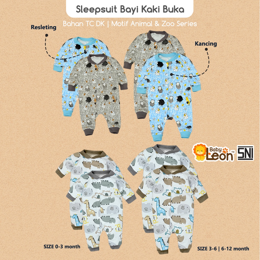 0-1 th 100% Katun Baju tidur Sleepsuit Piyama Anak Bayi Kaki Buka Kaki tutup BABY LEON 0 3 6 12 Bulan laki laki perempuan baru lahir Kado perlengkapan bayi baru lahir Jumsuit Jumper kodok kaos celana singlet lucu karakter anak Bayi DS-118 DS-119