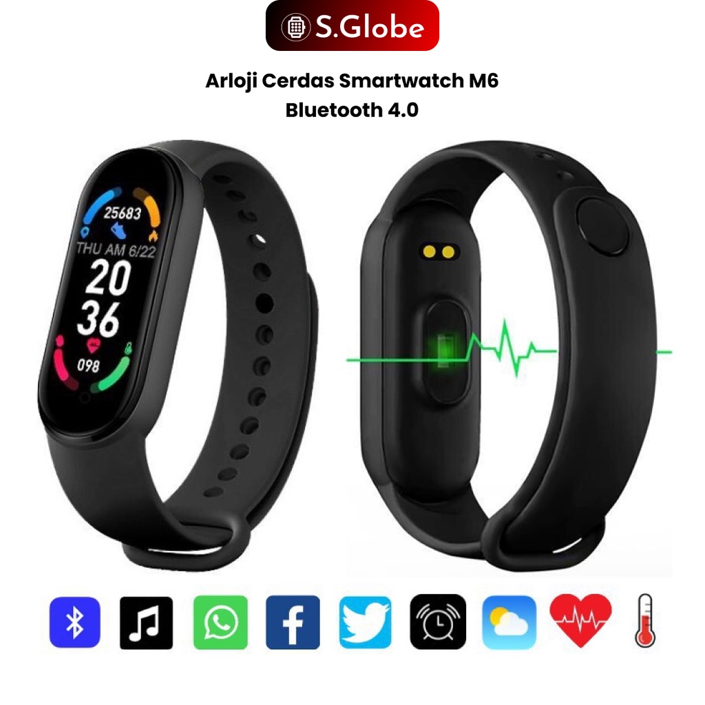 Jam Tangan Digital Smart Band M6 Smartwatch Monitor Jantung Tahan Air Bluetooth 4.0