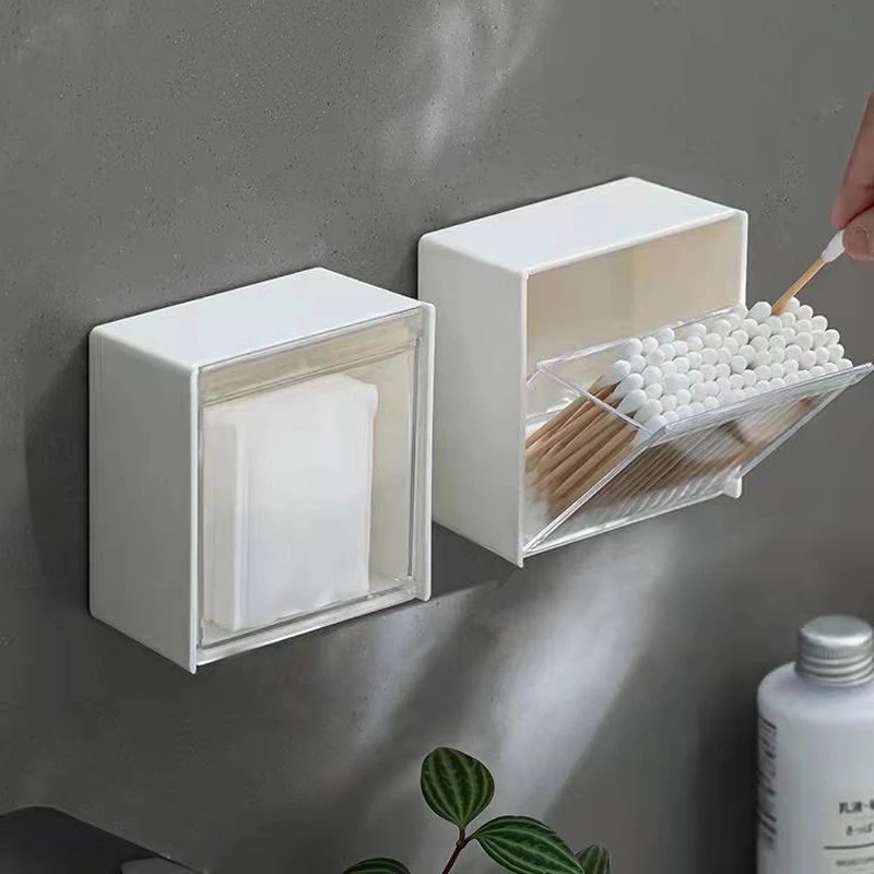 Rak Dinding Plastik Transparan/Organizer Kamar Mandi Cotton Swabs Makeup Case/Kotak Perhiasan Penyimpanan Barang Kecil