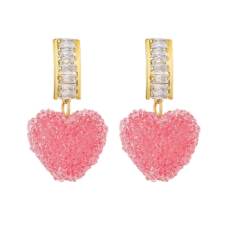 Sa Heart Pendant Earring Pink Rhinestoes Anting Menjuntai Anting Tusuk Jantung Anting Stud