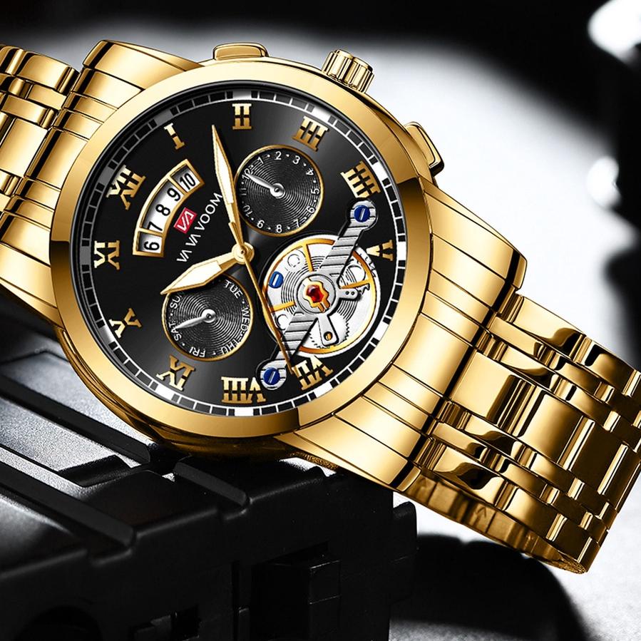 Best Seller VaVa Voom 2453 Jam Tangan Pria Luxury Stainless Steel Tanggal Quartz Original Tahan Air 