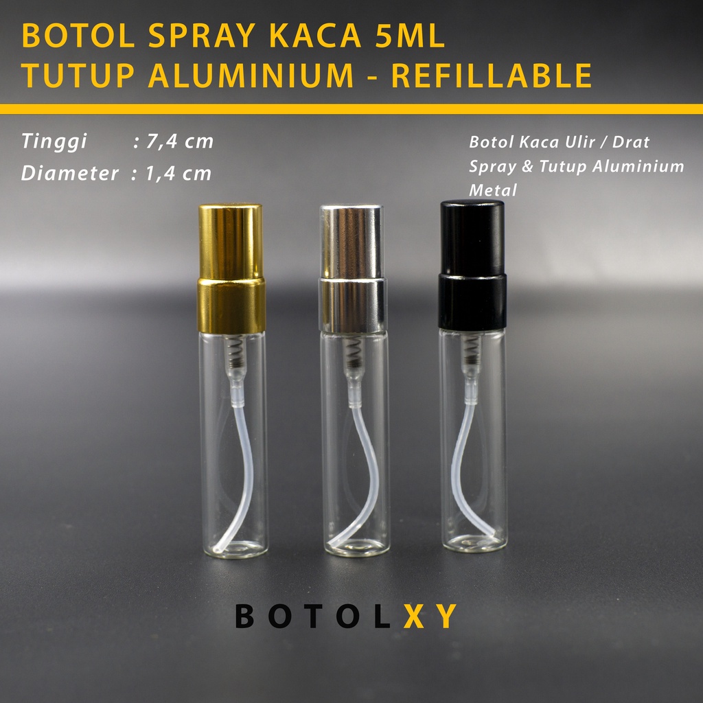 Botol Spray Kaca 5ml - Sprayer &amp; Tutup Metal / Aluminium Travel Parfum