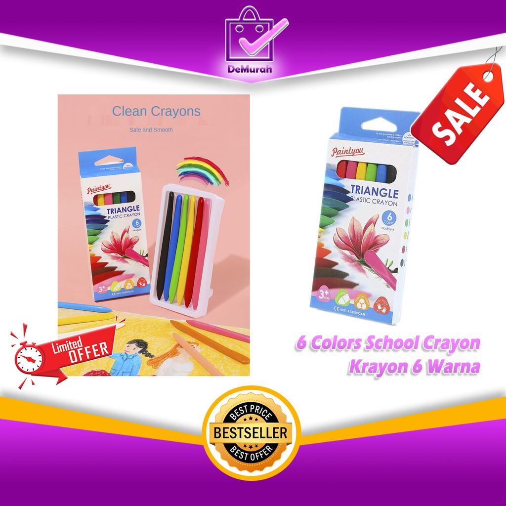 

6 Colors School Crayon / Krayon 6 Warna - Plastic Crayon Triangle 0856