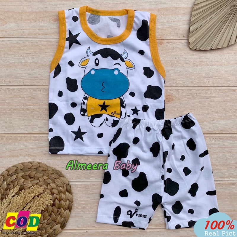 Setelan Baju Bayi Setelan Singlet Bayi Baju Bayi Lengan Kutung Usia 3-12 Bulan Almeera Baby And Kids