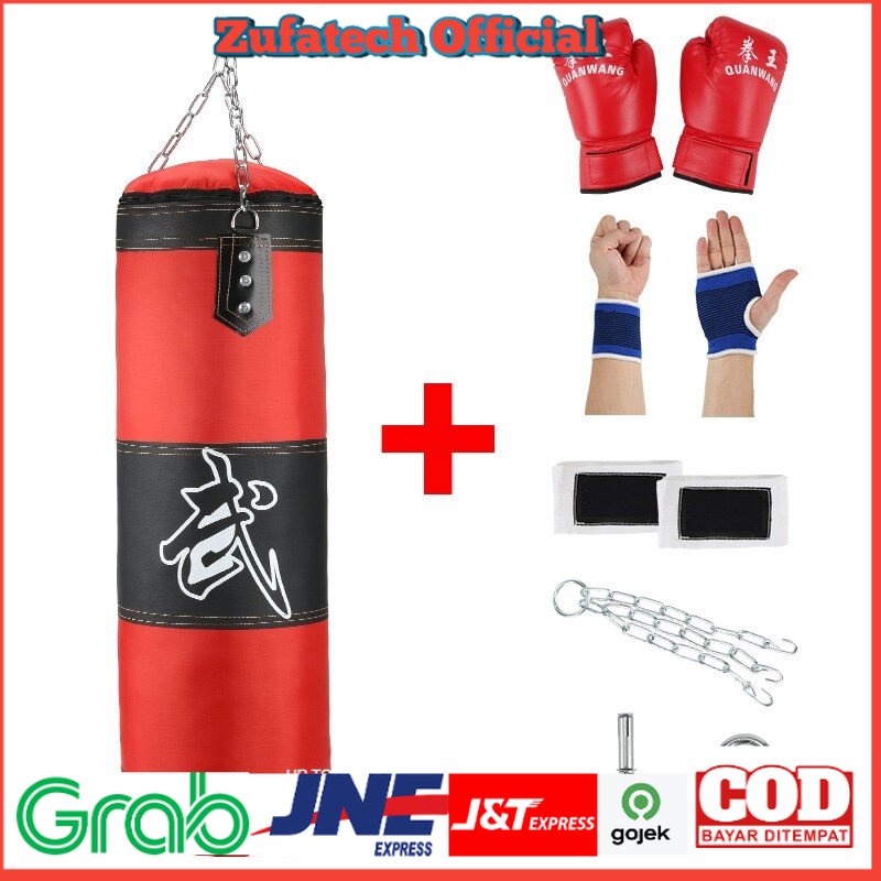 QSTY Sarung Samsak Tinju MMA Muay Thai Boxing Punching Sandbag 8 in 1 100cm - FE-BO1 - Red