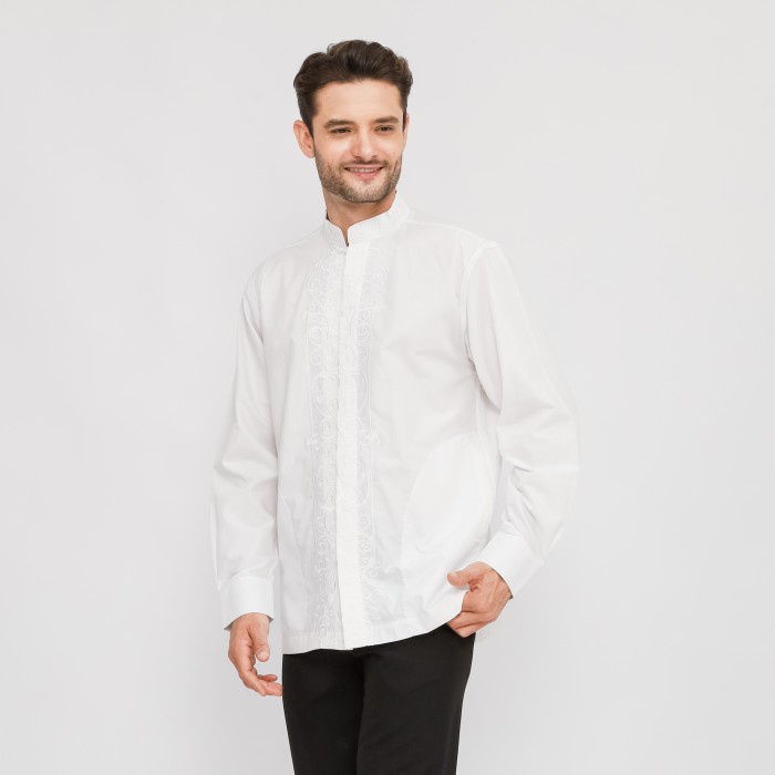 Baju Koko BHS Classic Motif Double Putih - S