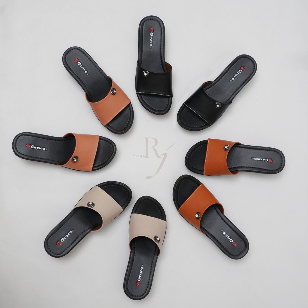 GRACE [CAMILA] Sandal Selop Wedges Wanita Sendal Calbi Hak Wanita Slip On
