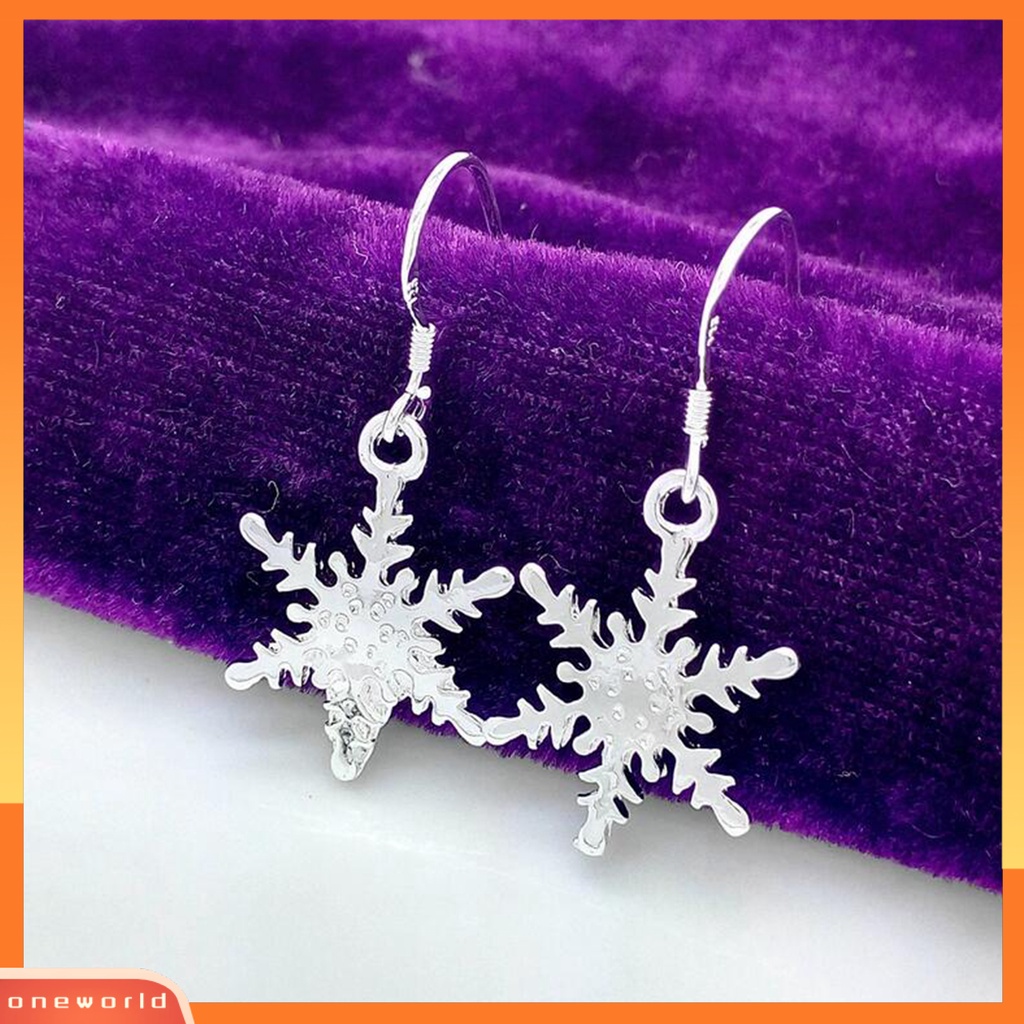 [WONE] 1pasang Anting Desain Snowflake Gaya925 Lapis Perak Wanita Anting Kait Untuk Natal