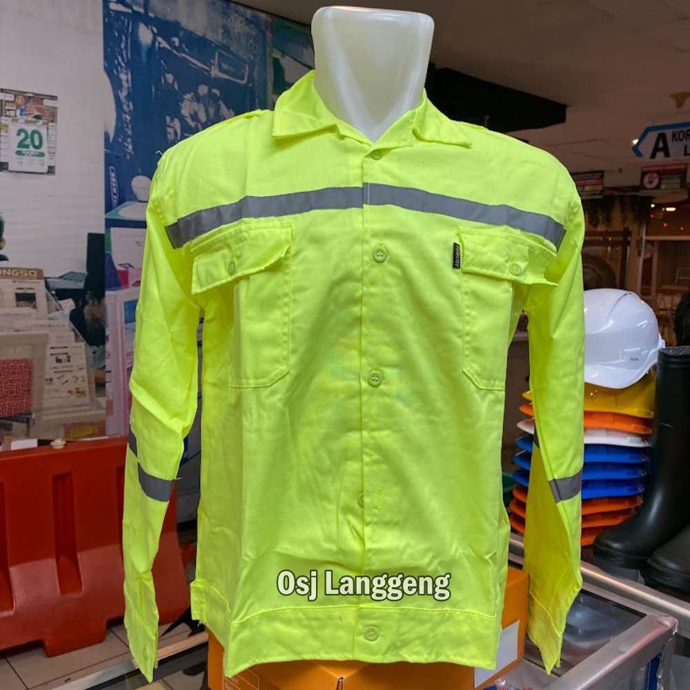 Atasan Kerja Lengan Panjang / Baju Setelan Kerja Proyek Warna Hijau Stabilo Murah