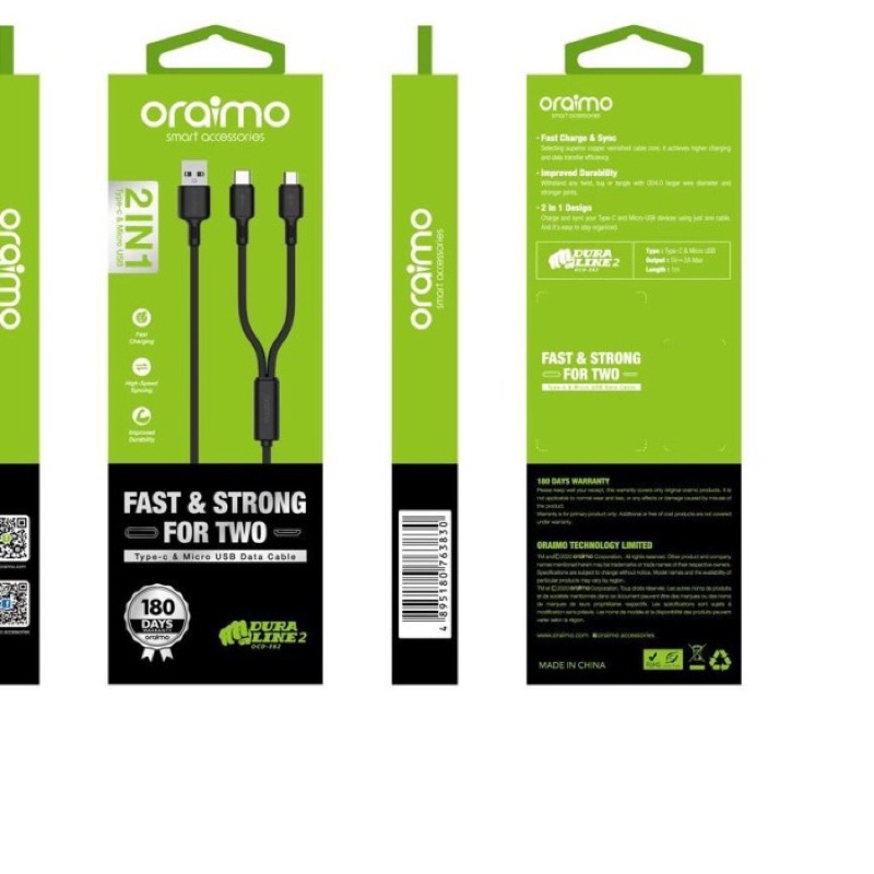 Kabel Data Oraimo Oraimo OCD-E62 Kabel Data 2in1 Fast Charging Micro USB &amp; Type-C Cable