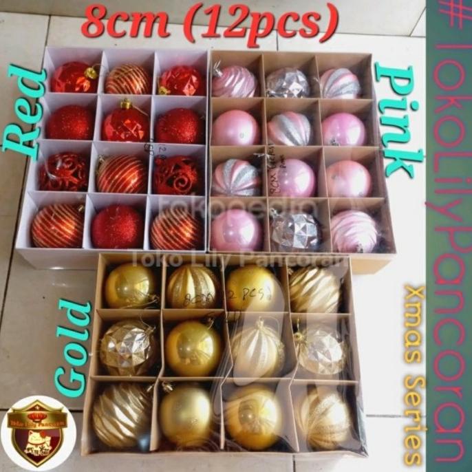 hiasan natal/bola bola natal besar/hiasan pohon natal 8cm isi 12 pc