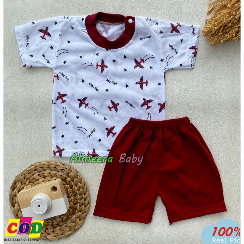 Setelan Baju Bayi Lengan Pendek Motif Pesawat Usia 3-12 Bulan