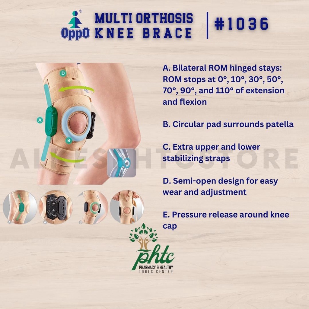 OPPO 1036 Multiorthosis Knee Brace Neoprene l Supports Knee Pasca Bedah l Cedera Ligamen Kolateral l Keseleo Ligamen Cruciatum l Subluksasi Atau Kemiringan Patela