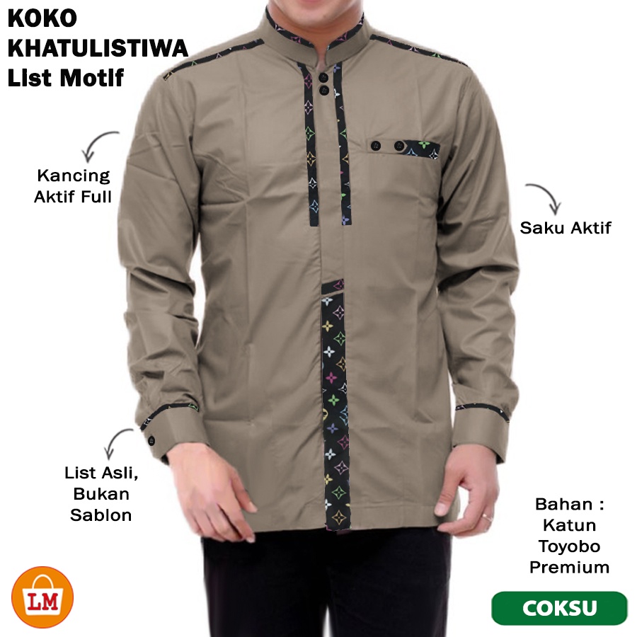 Baju Pria Muslim KOKO KHATULISTIWA List Motif Lengan Panjang Big Size Oversize S-XL LMS 30356