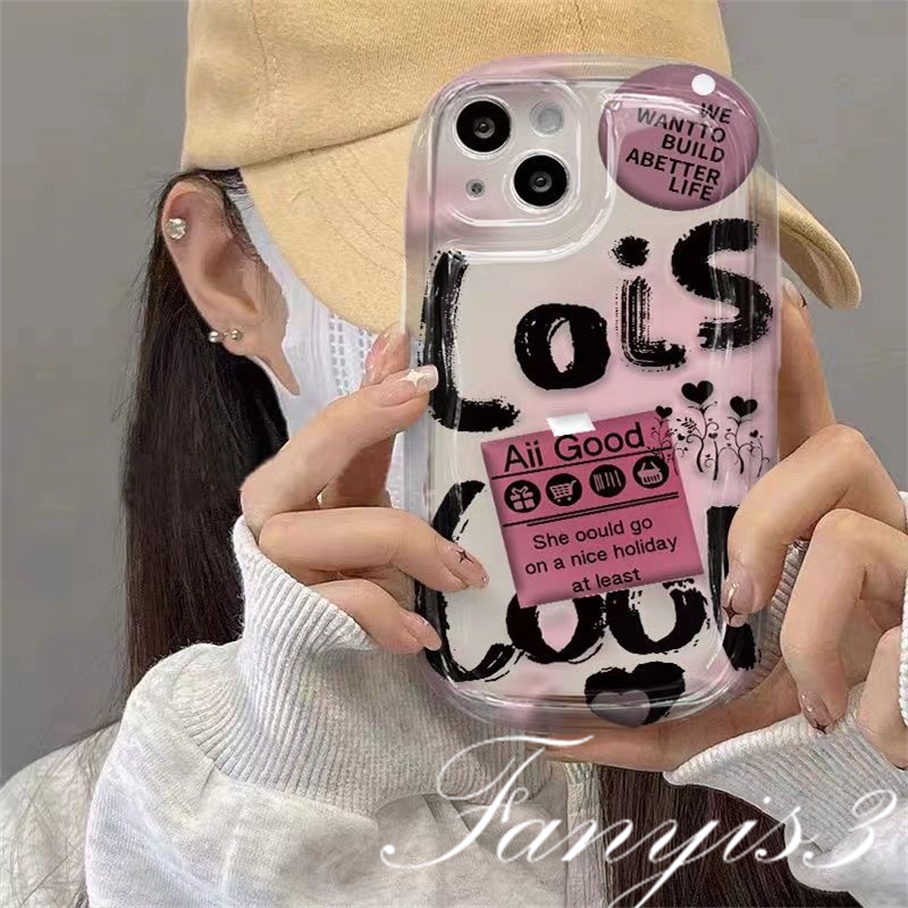 Compatible For IPhone 14 13 12 11 Pro Max X XR Xs Max 8 7 Plus SE 2020 Kompatibel Untuk Ins Huruf Inggris Graffiti Phone Case Bening TPU Lembut Cover Pelindung