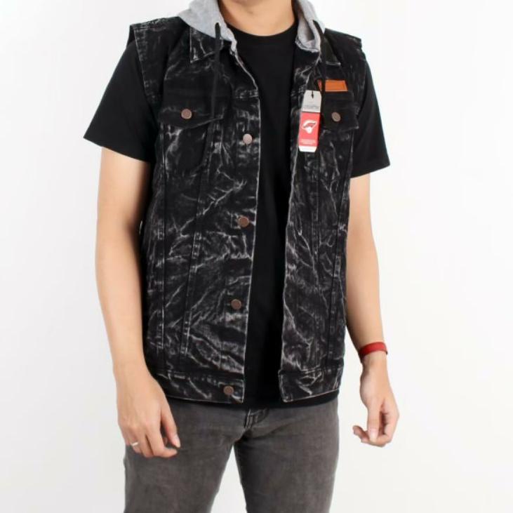 ROMPI VEST JEANS BLACK SANDWASH / ROMPI PRIA KEREN / ROMPI HOODIE JEANS Ly mq Stok Banyak