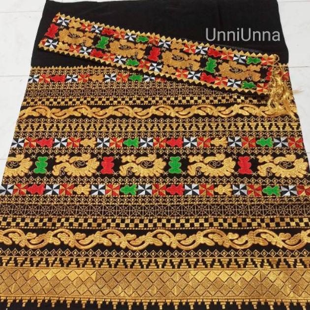 BISA COD Tapis Bordir 3 Tingkat Songket Khas Lampung ( Sarung / Rok Lilit & Selendang ) / SS3-20 amu