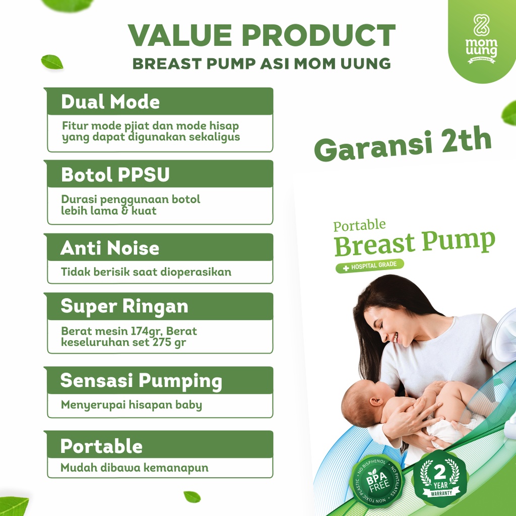 Pompa Asi Mom Uung Single Electrik Breast Pump MomUung Silent Lembut