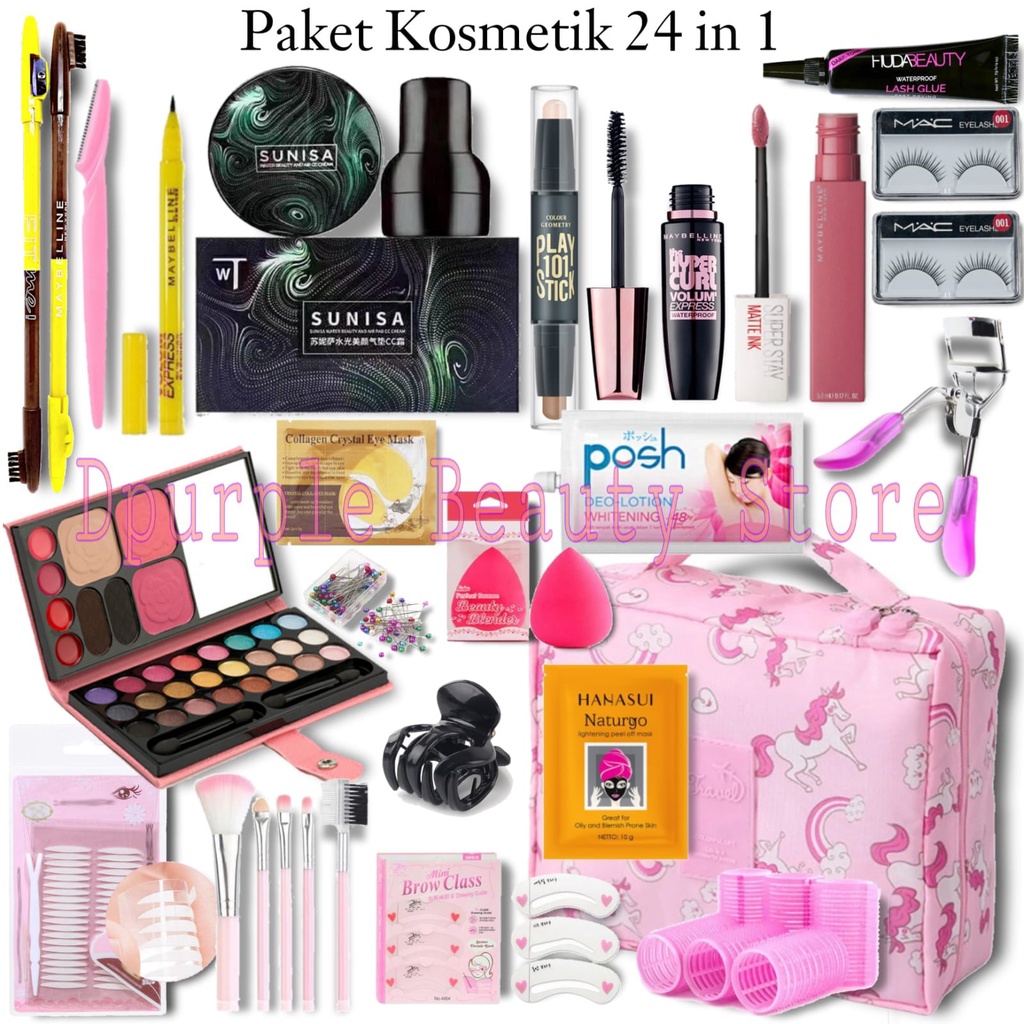 Paket Kosmetik Super Lengkap / Paket Kosmetik / Paket Kecantikan / Kosmetik / Kecantikan / Make Up Lengkap / Kuas Make Up  / Kecantikan Wanita / Cushion / Contour / Tisu Basah / Tas Kosmetik Travel