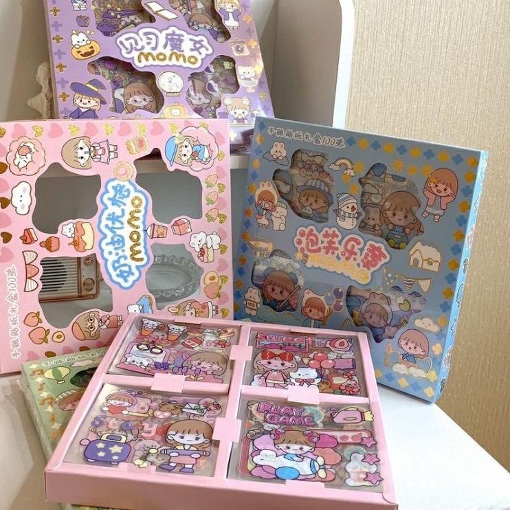 

✦✧✦ [300gr]( 1 BOX ISI 100PCS) Stiker 2D Sticker botol minum 2D plastik anti air/Buku Diary Stiker Motif/Stiker Anti Air Stiker Motif Kartun Korea Lucu Anti Air Dekorasi Handbook Scrapbook DIY DAFA CELL2