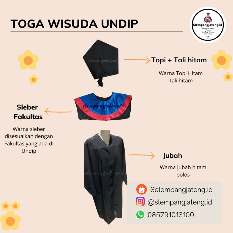 TOGA WISUDA UNDIP S1 (JUBAH + TOPI + TALI TOPI+ SLEBER)