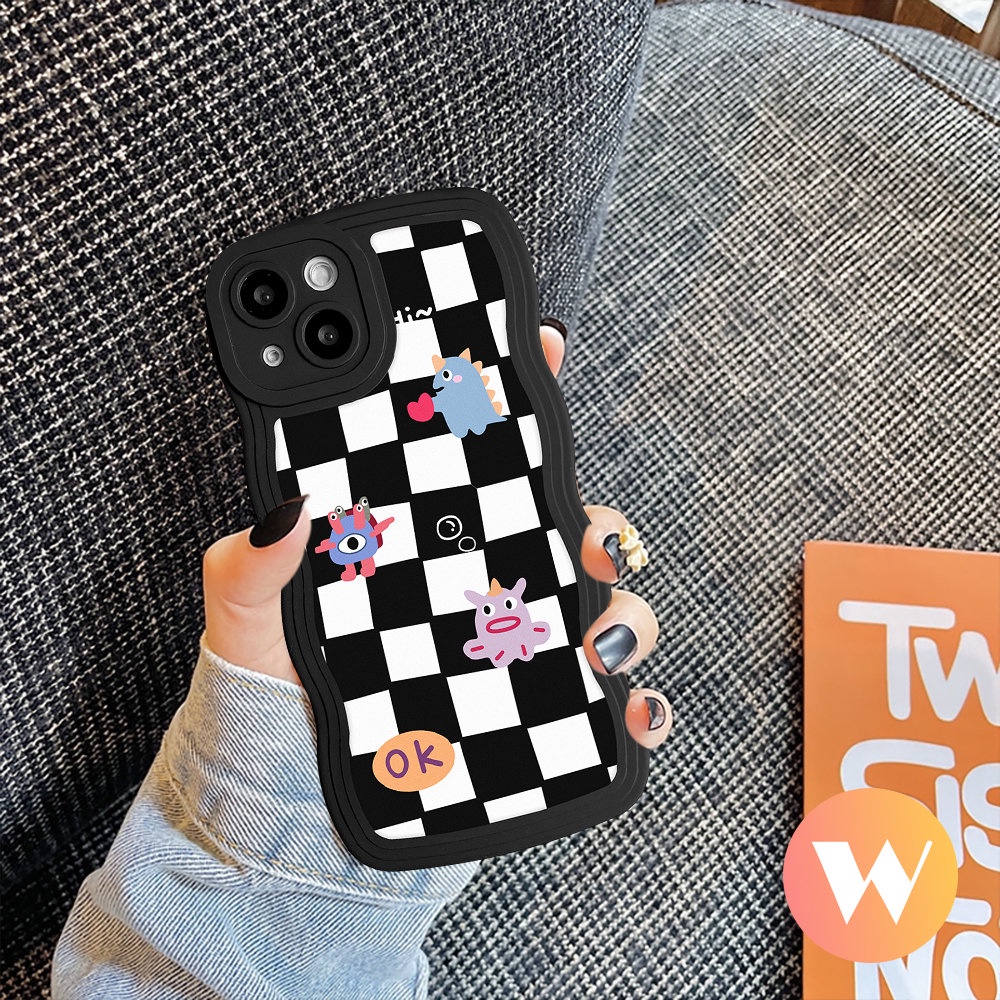 Casing Soft Tpu Wavy Edge Case Redmi Note 11s 10s 11 11Pro+9 8 10 9Pro Note 10Pro 9s Redmi 9A 9T 12C 10 9C 10C A1+9 10A POCO M3 X3 NFC Mi 11T Pro Chessboard Diamond Cute Monster Sarung