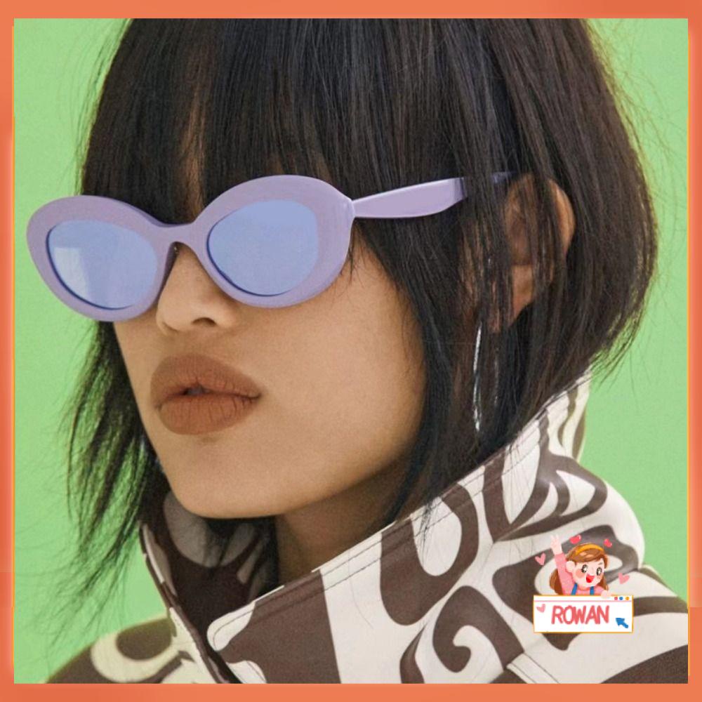 R-flower Oval Kacamata Hitam Gaya Chic Retro UV400 Punk Sun Glasses