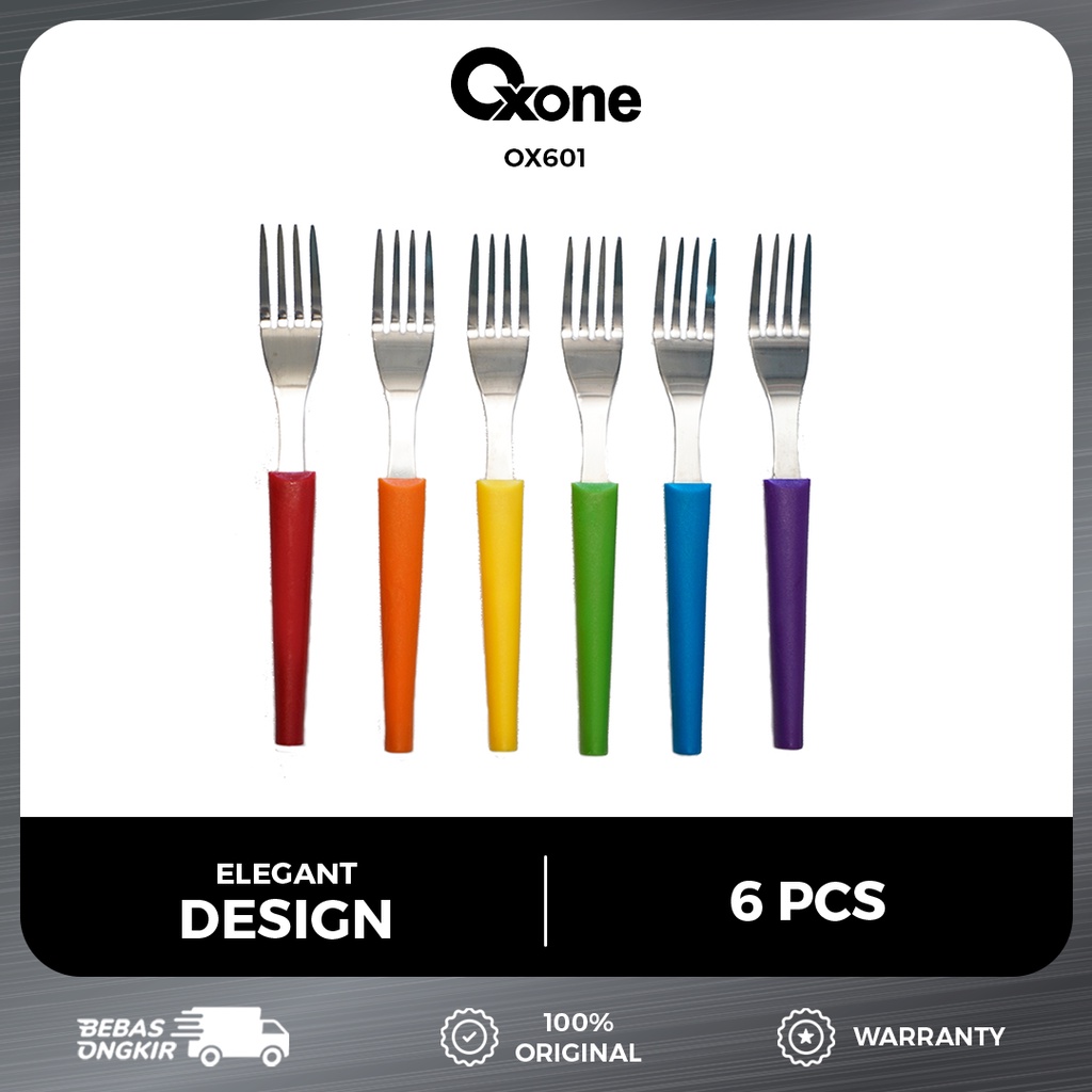 Oxone OX601 Garpu Kue Set Rainbow Cuterly 6 Pcs Stainless Steel