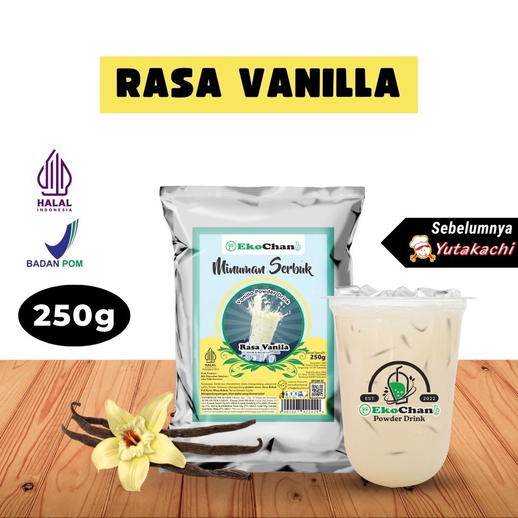 

Bubuk Minuman Vanilla 250 Gram EkoChan / Powder Drink Aneka Rasa / Bubuk Minuman Kekinian / Serbuk Minuman / Bubble Drink