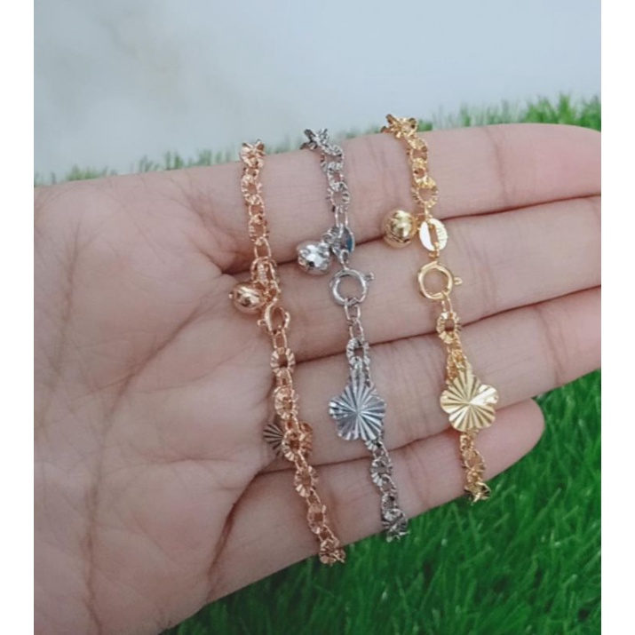 Gelang rantai nori ukir + 1 bel + 1 bunga ukir / gelang perak asli silver 925 lapis emas/ gelang fashion wanita terbaru