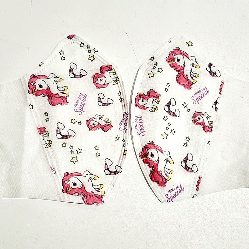 MASKER DUCKBILL ANAK ONCARE MOTIF PUTIH UNICORN ISI 20PCS 3-10TAHUN