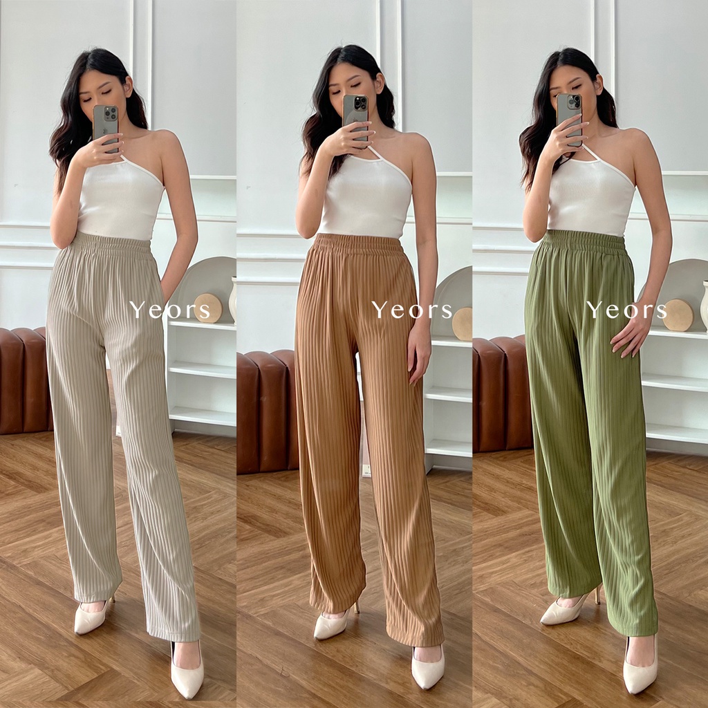 Yeors - Celana Murah Berkualitas Kulot Rib Knit Premium - Long Cullote Sierra Pants - Korean Loose Pants Trousers Wanita - Loungewear - Celana Kulot Jumbo XL Perempuan Murah Berkualitas