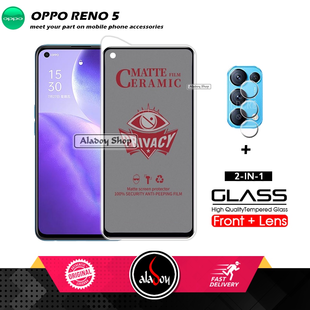 PAKET 2IN1 Anti Gores Privacy Oppo Reno 5 + Tempered Glass Kamera