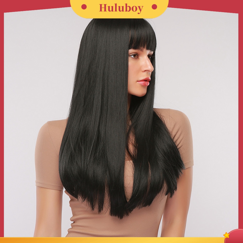 Wig Rambut Sintetis Model Panjang Lurus Ukuran 28 Inch Tahan Panas Untuk Wanita