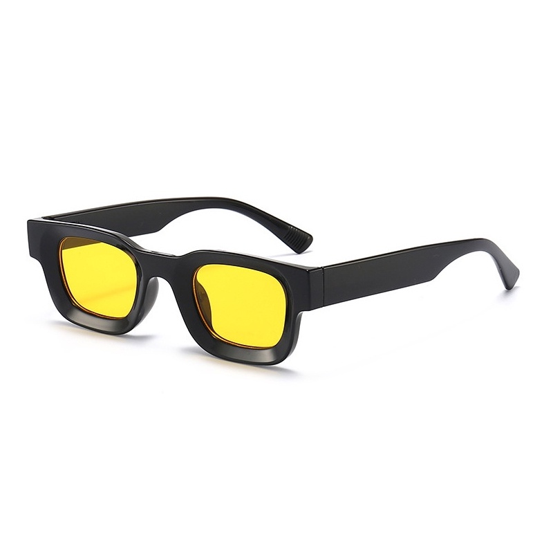 Kacamata Boldie Frame Tebal Skinny Hitam Persegi Panjang Uv400 Gaya Vintage Retro Untuk Wanita Dan Pria-Kuning