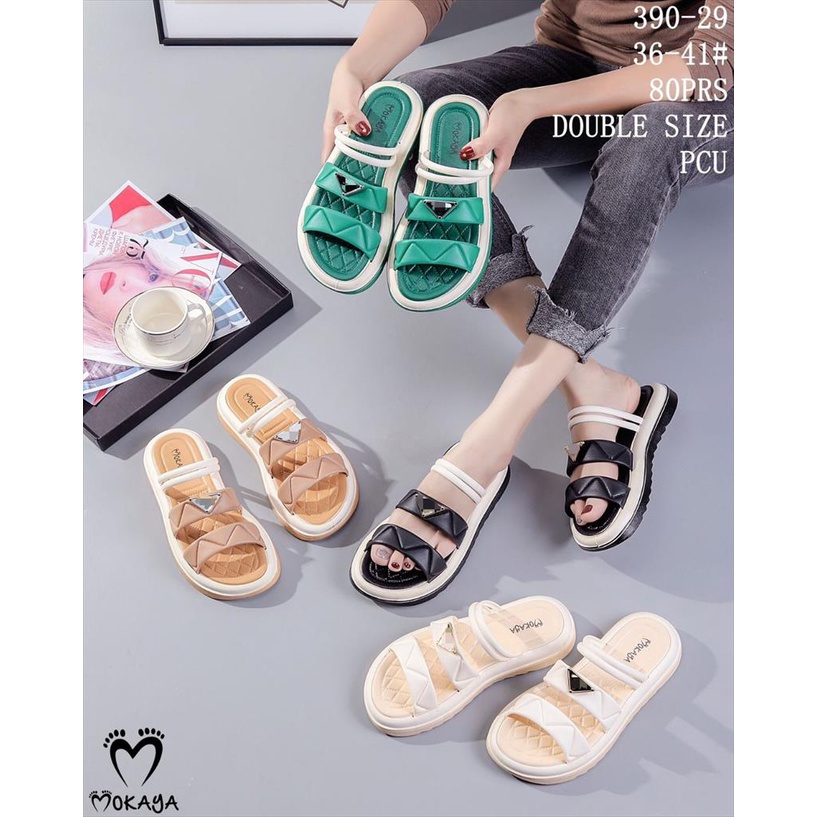 Sandal Slop Wanita Ban 2 Tali Pr*d* Karet Empuk Super Pretty SImple Elegant Import Mokaya / Size 36-41 (390-29)