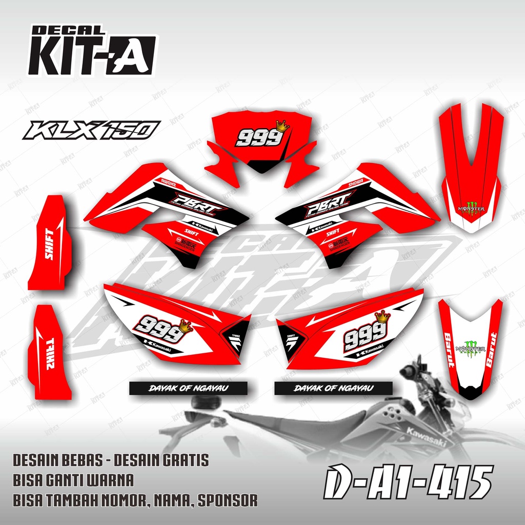 Decal klx s 150 old lama merah supermoto hitam LIST HIJAU stiker dtrecker dtracker
