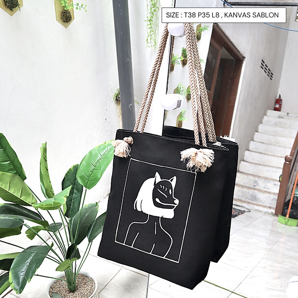 Tas Hangout Kuliah Jalan Jalan Ke Mall Model Tas Totebag tali sumbu motif bunga daun hijau tote muat laptop